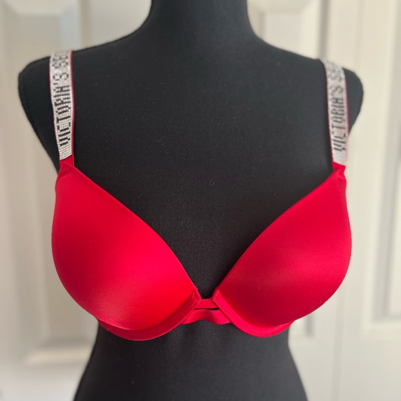 VS 🧨 Red BOMBSHELL Rhinestone Bra || Size 34D 🪩 EXCELLENT CONDITION - Picture 1 of 3